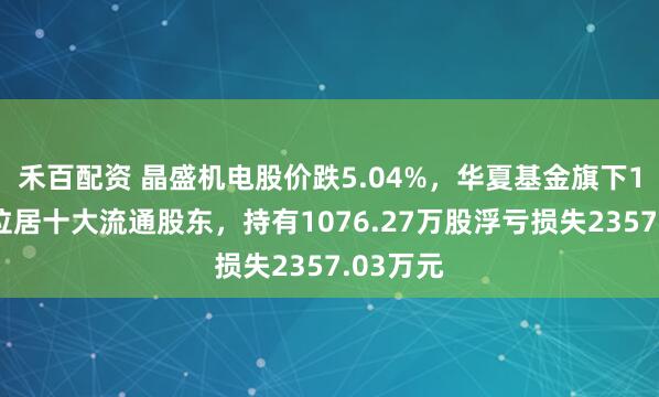 禾百配资 晶盛机电股价跌5.04%，华夏基金旗下1只基金位居十大流通股东，持有1076.27万股浮亏损失2357.03万元